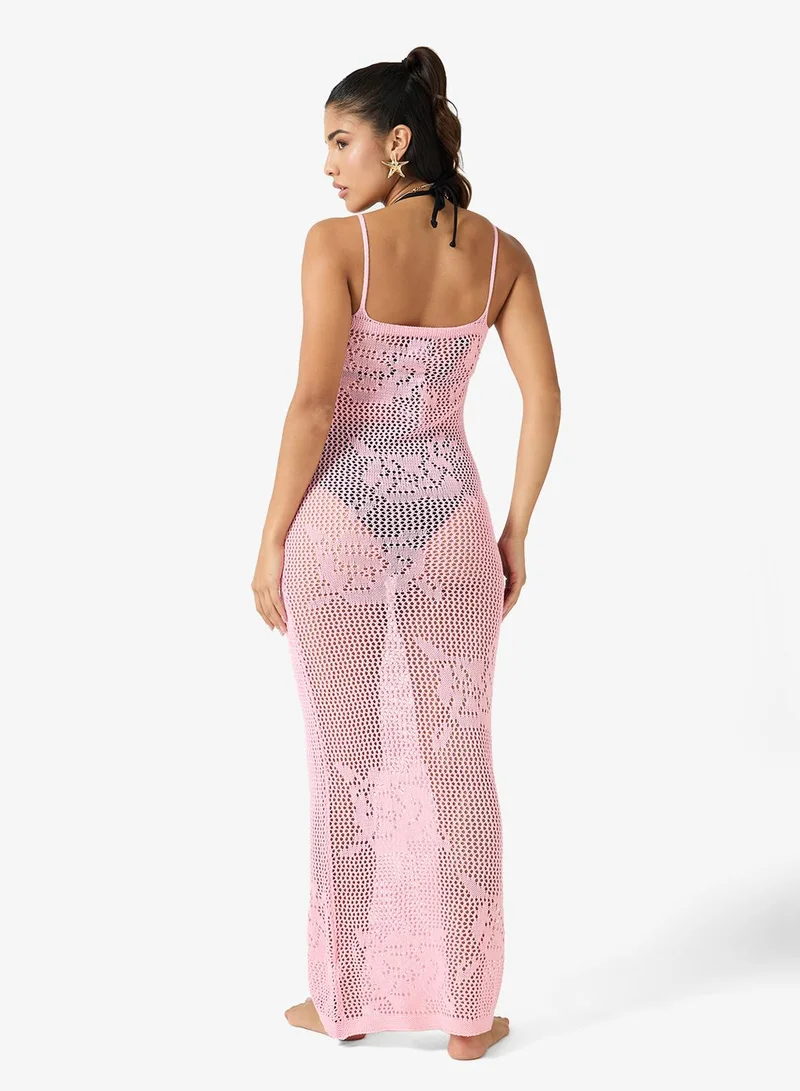 جينجر فستان شاطئ كروشيه شفاف بحمالات